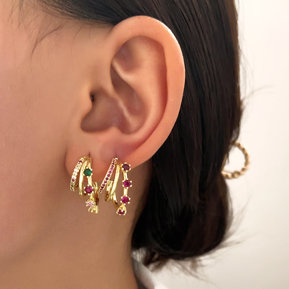 Fashion Three Rings Multilayer Diamond Earrings