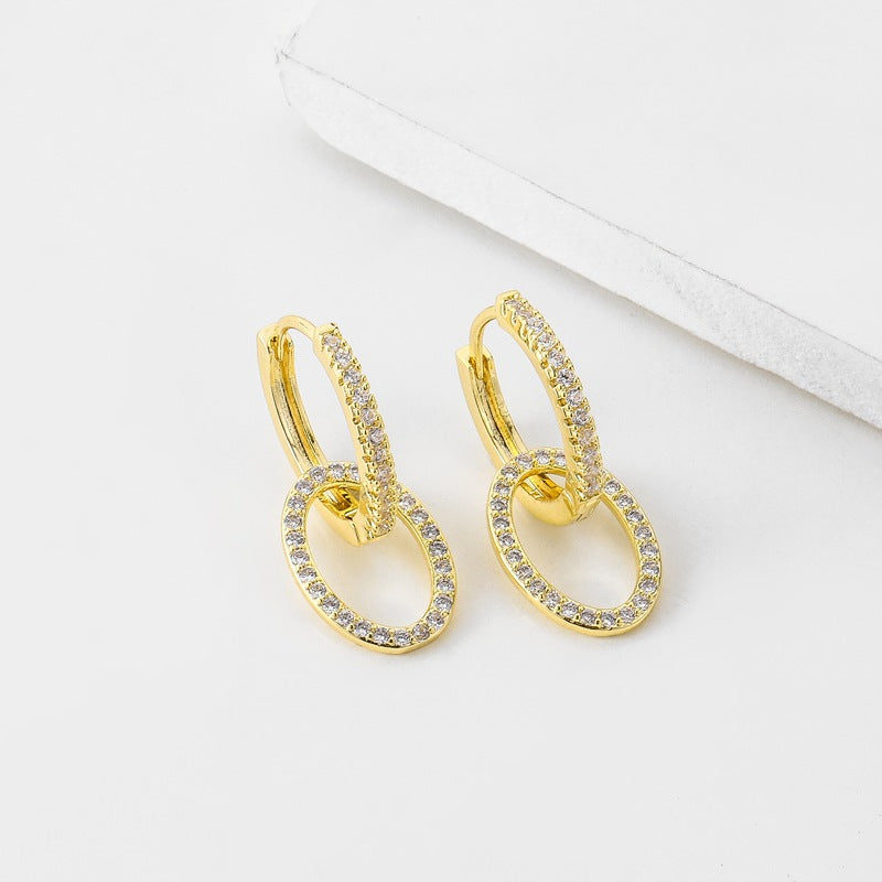 Zircon Two Rings Cross Cuff Earrings Korean Style
