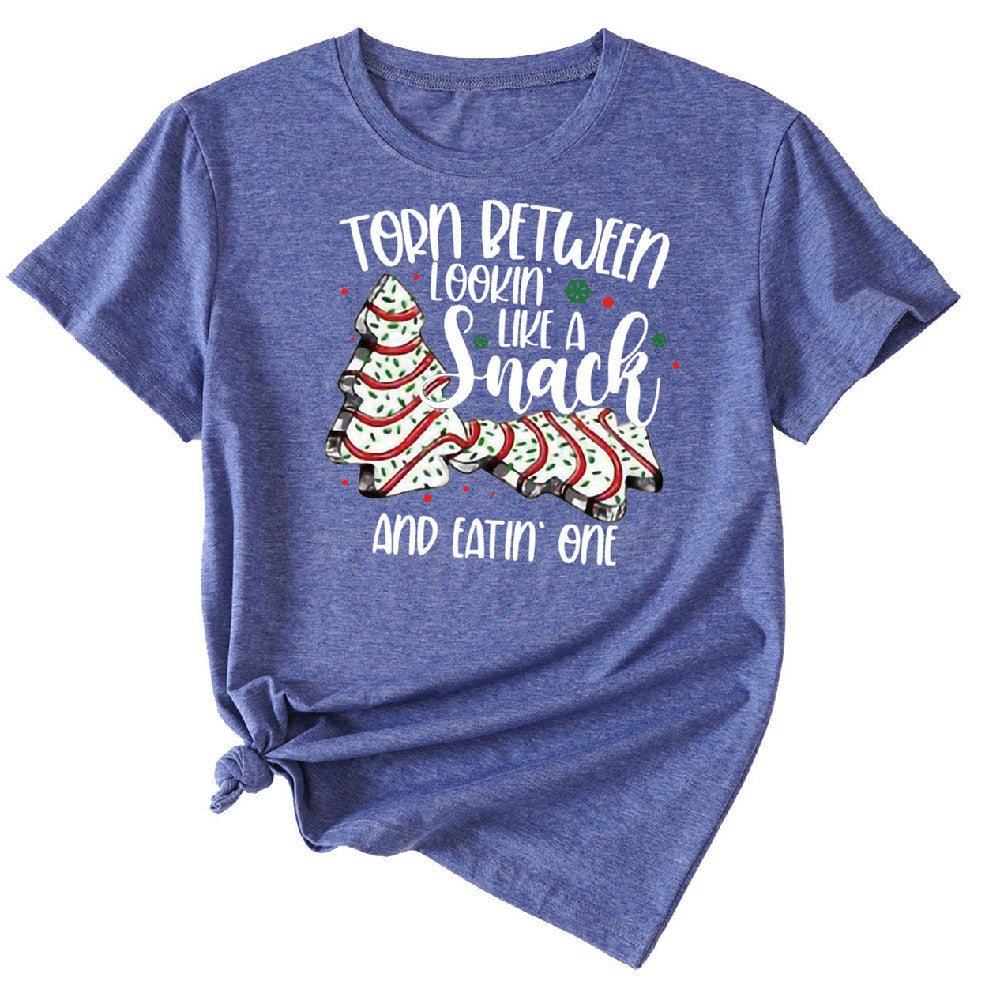 Simple Pattern Printing Ladies Round Neck Short Sleeve Tops