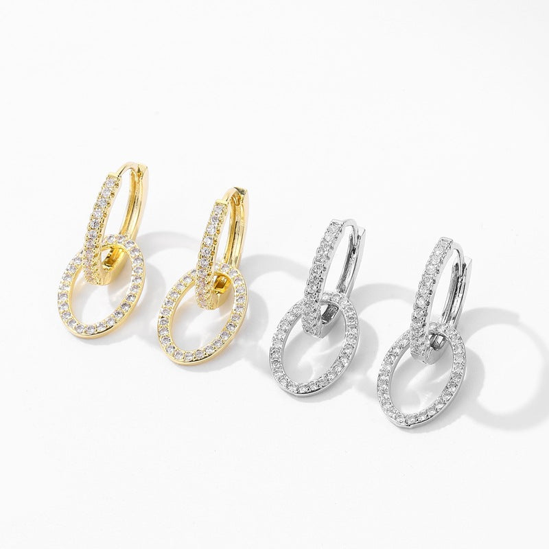 Zircon Two Rings Cross Cuff Earrings Korean Style