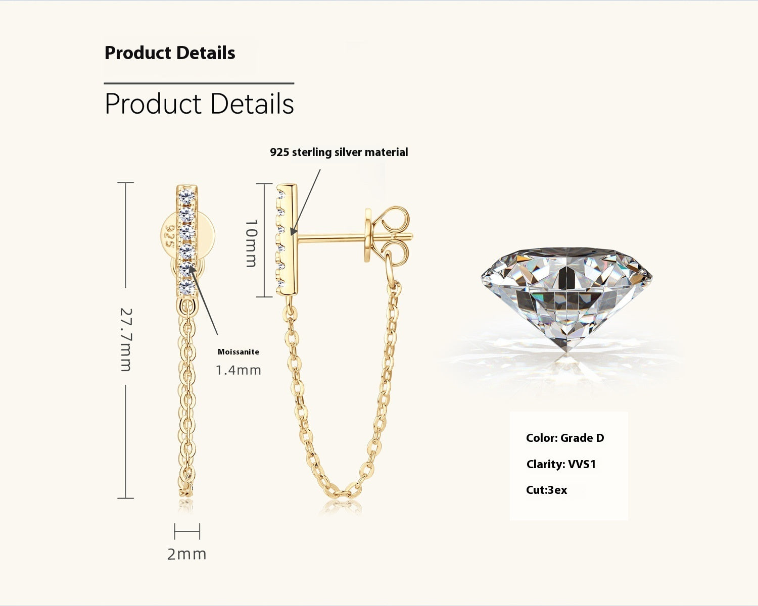 Diamond Stud Earrings 925 Ear Rings