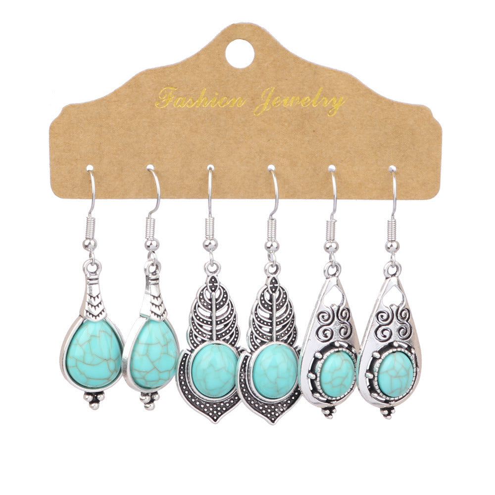 Bohemian Turquoise Earrings Ethnic Style Retro Geometric Ear Rings