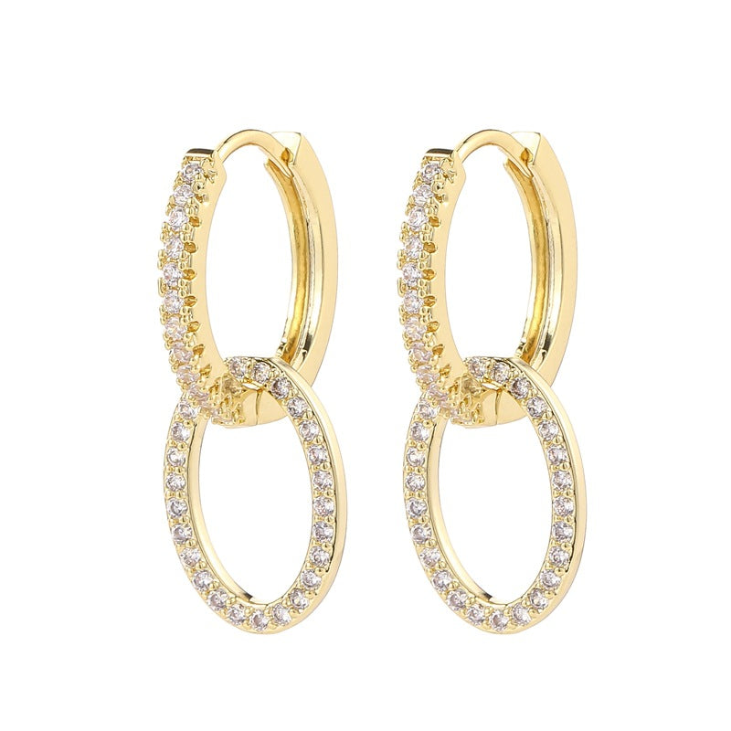 Zircon Two Rings Cross Cuff Earrings Korean Style