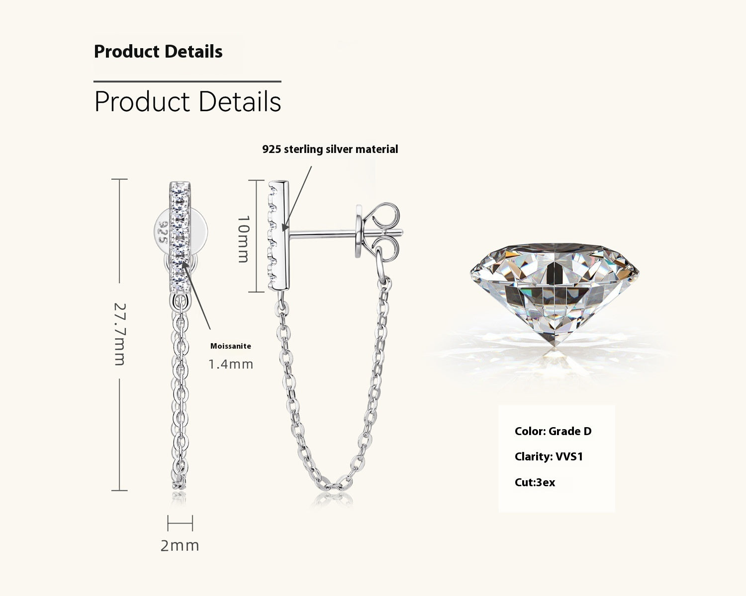 Diamond Stud Earrings 925 Ear Rings