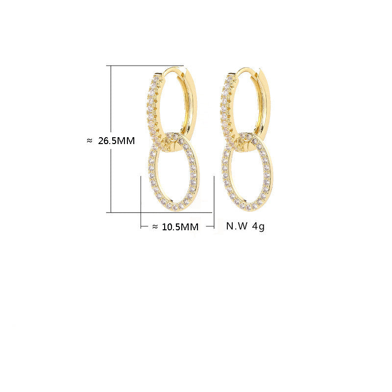 Zircon Two Rings Cross Cuff Earrings Korean Style