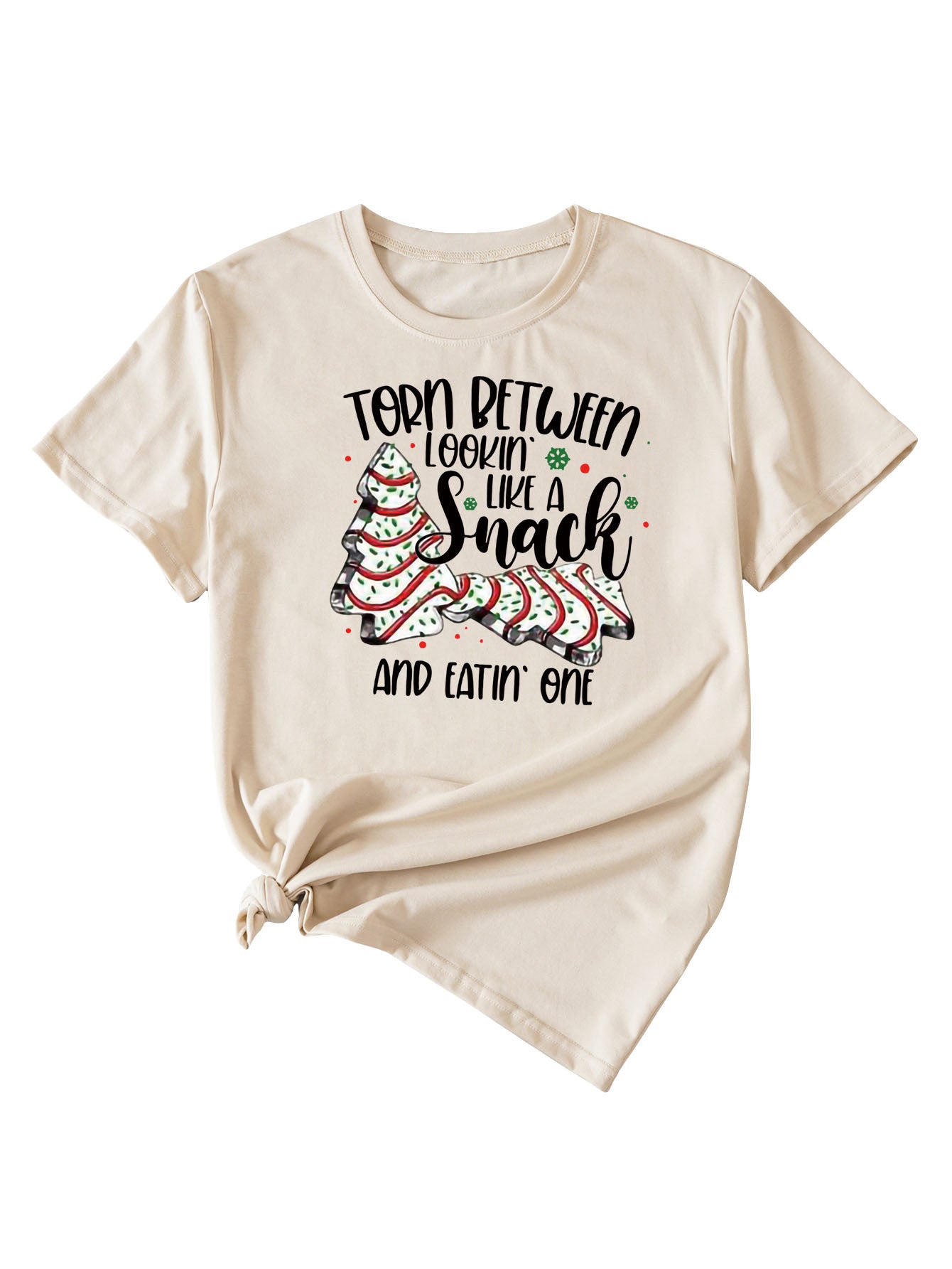 Simple Pattern Printing Ladies Round Neck Short Sleeve Tops