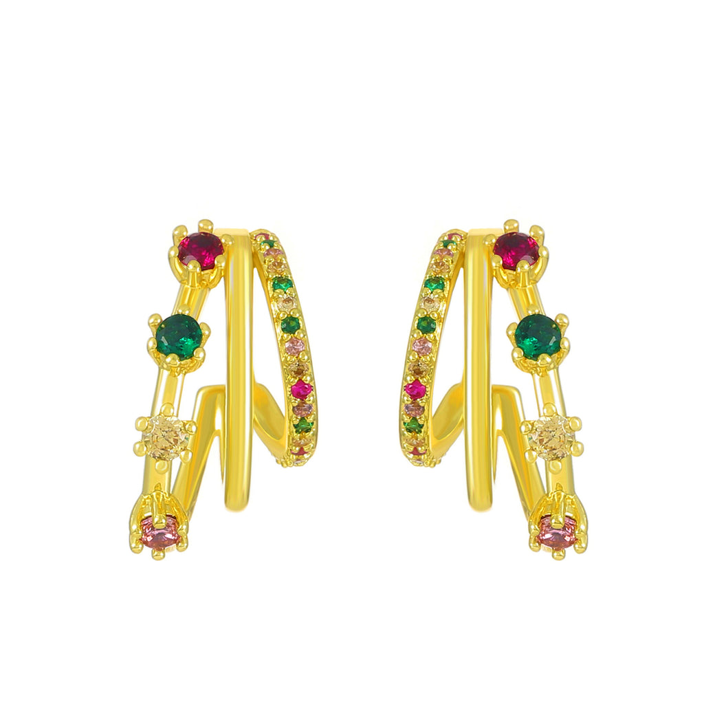 Fashion Three Rings Multilayer Diamond Earrings