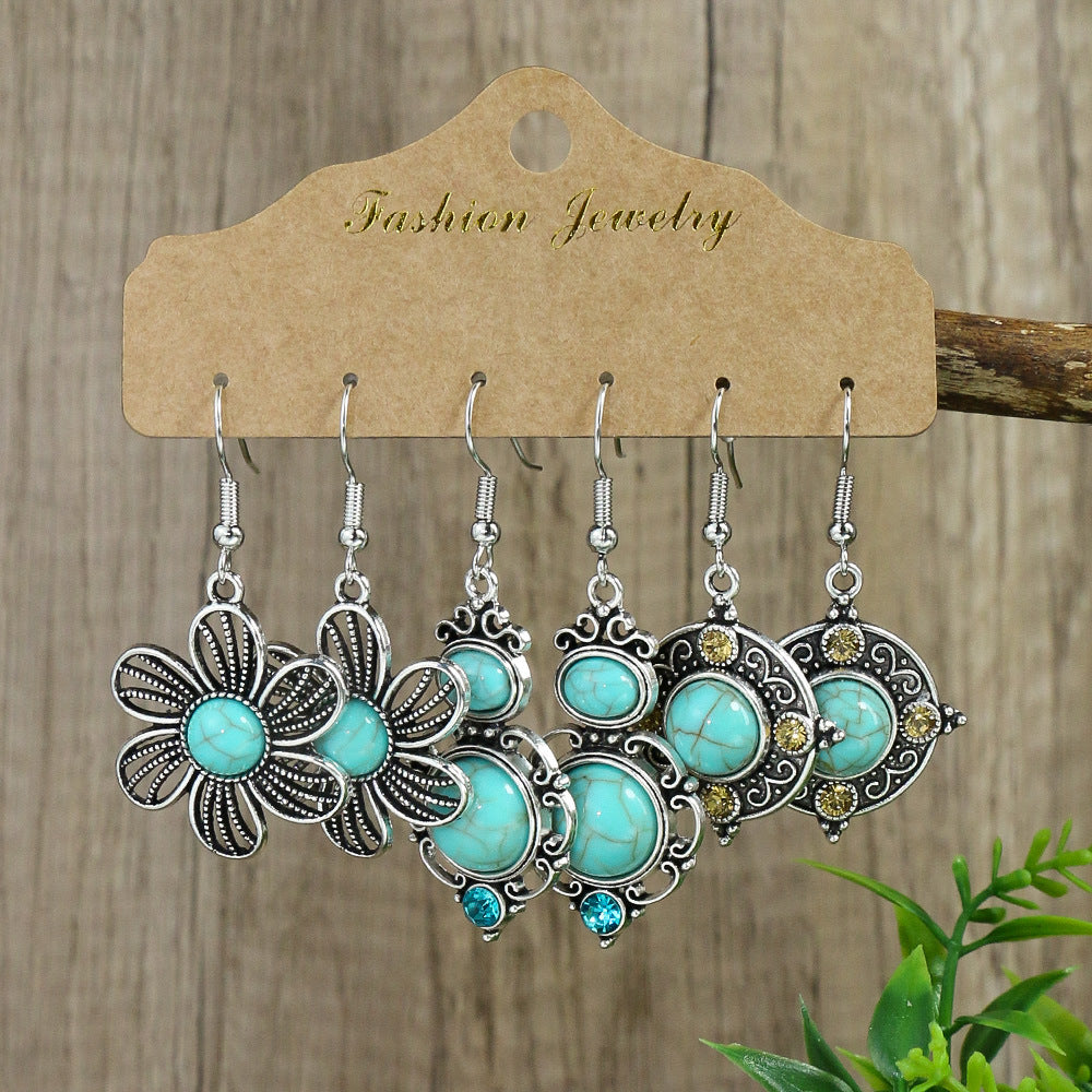 Bohemian Turquoise Earrings Ethnic Style Retro Geometric Ear Rings